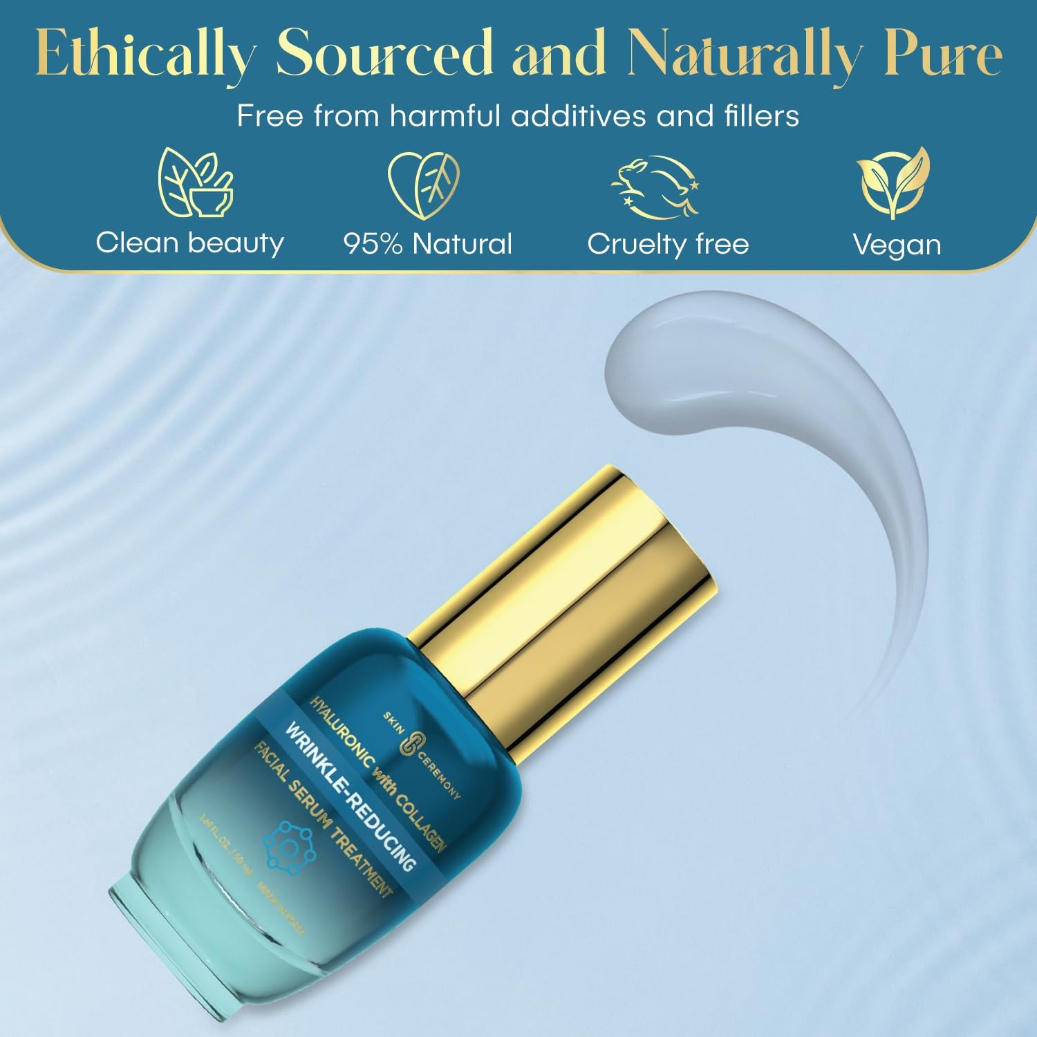 Hyaluronic & Collagen Wrinkle Reducing Facial Serum - Promotes Deep Hydration & Water Retention - Plumps, Smooths & Rejuvenates Compexion - Skin Care Made in Korea - 1.69 FL.OZ.