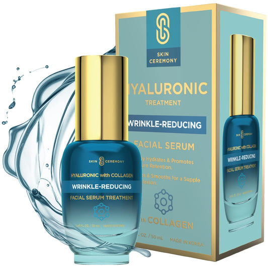 Hyaluronic & Collagen Wrinkle Reducing Facial Serum - Promotes Deep Hydration & Water Retention - Plumps, Smooths & Rejuvenates Compexion - Skin Care Made in Korea - 1.69 FL.OZ.
