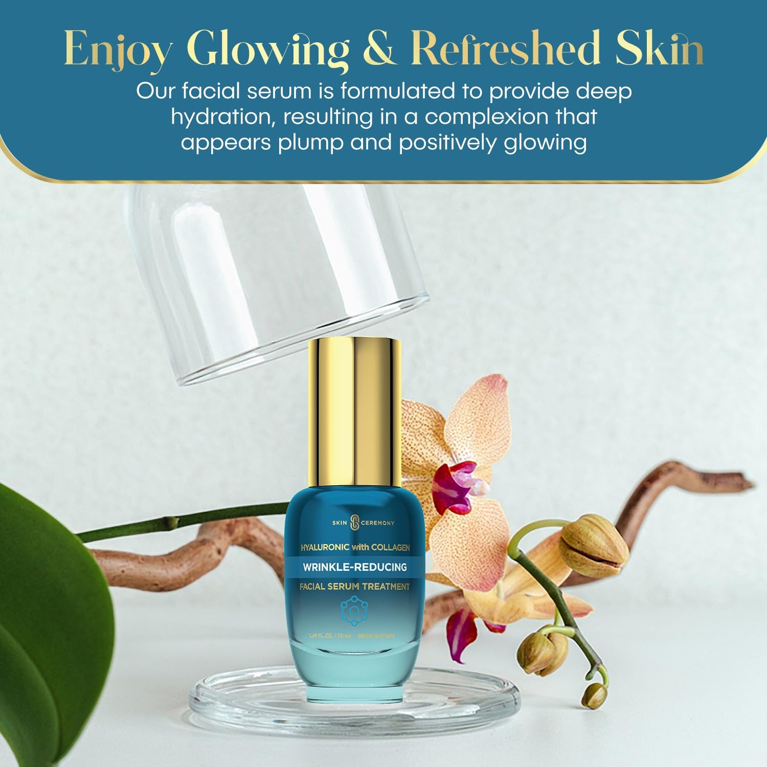 Hyaluronic & Collagen Wrinkle Reducing Facial Serum - Promotes Deep Hydration & Water Retention - Plumps, Smooths & Rejuvenates Compexion - Skin Care Made in Korea - 1.69 FL.OZ.